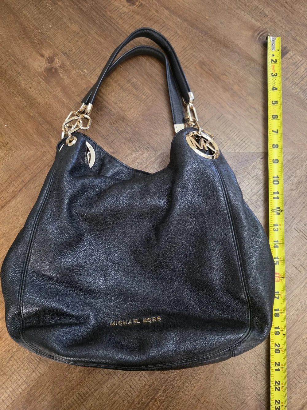 Michael Kors Black Leather Shoulder Bag with Gold Hardware
